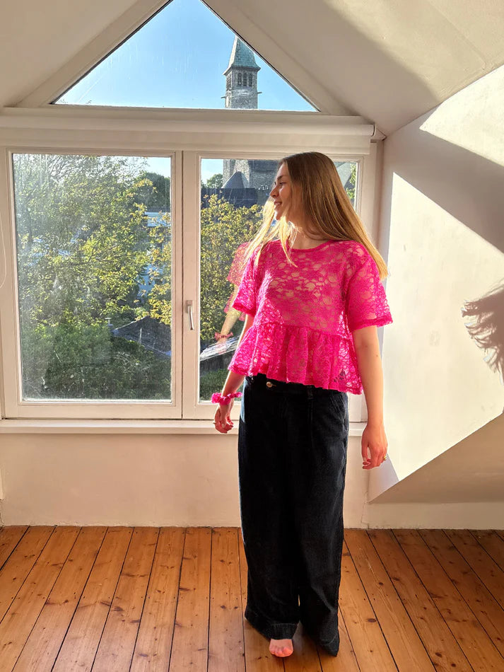 Lace Peplum Top - Think Pink