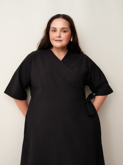 Ava Seersucker Wrap Dress - Black