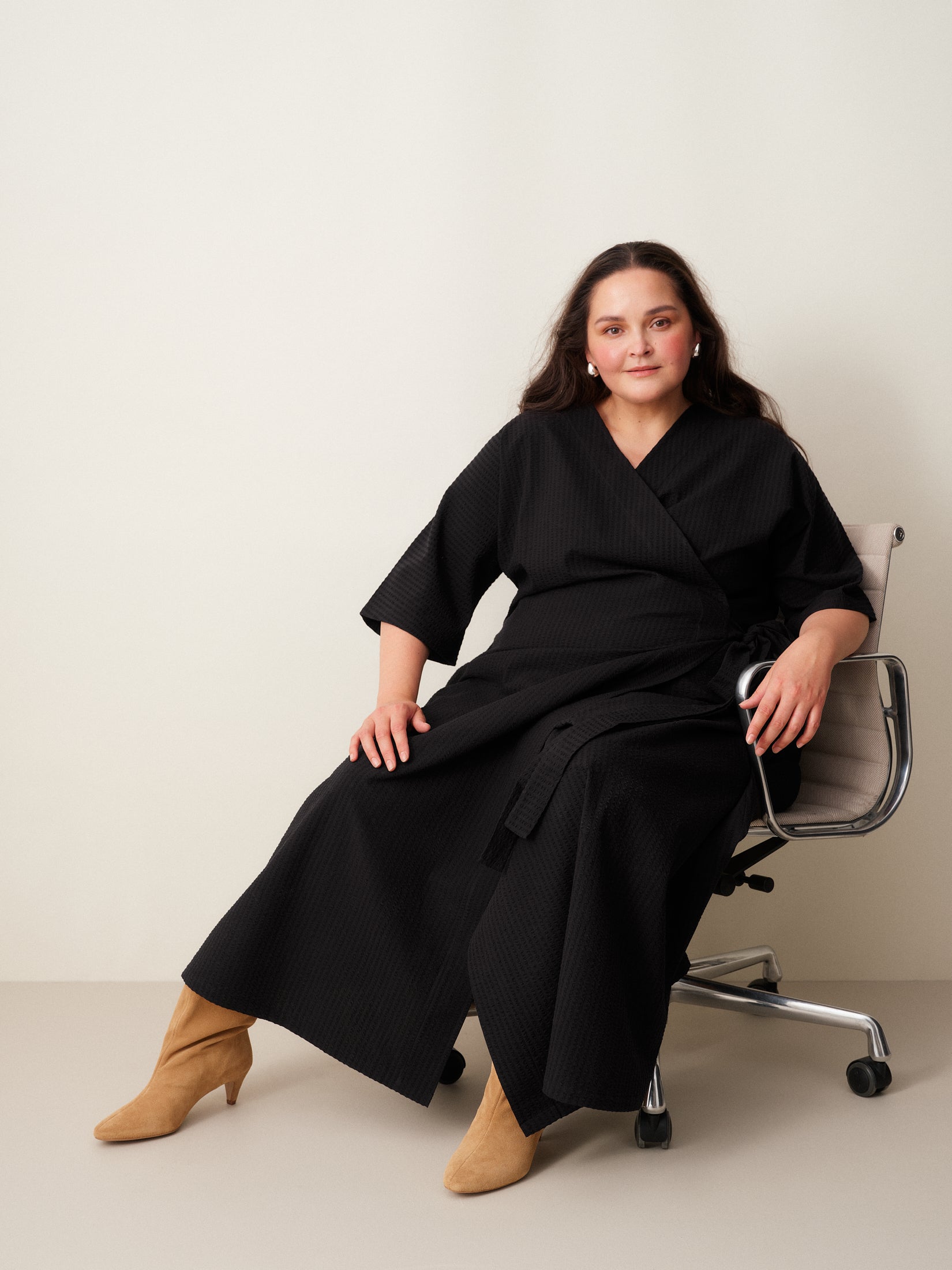 Ava Seersucker Wrap Dress - Black