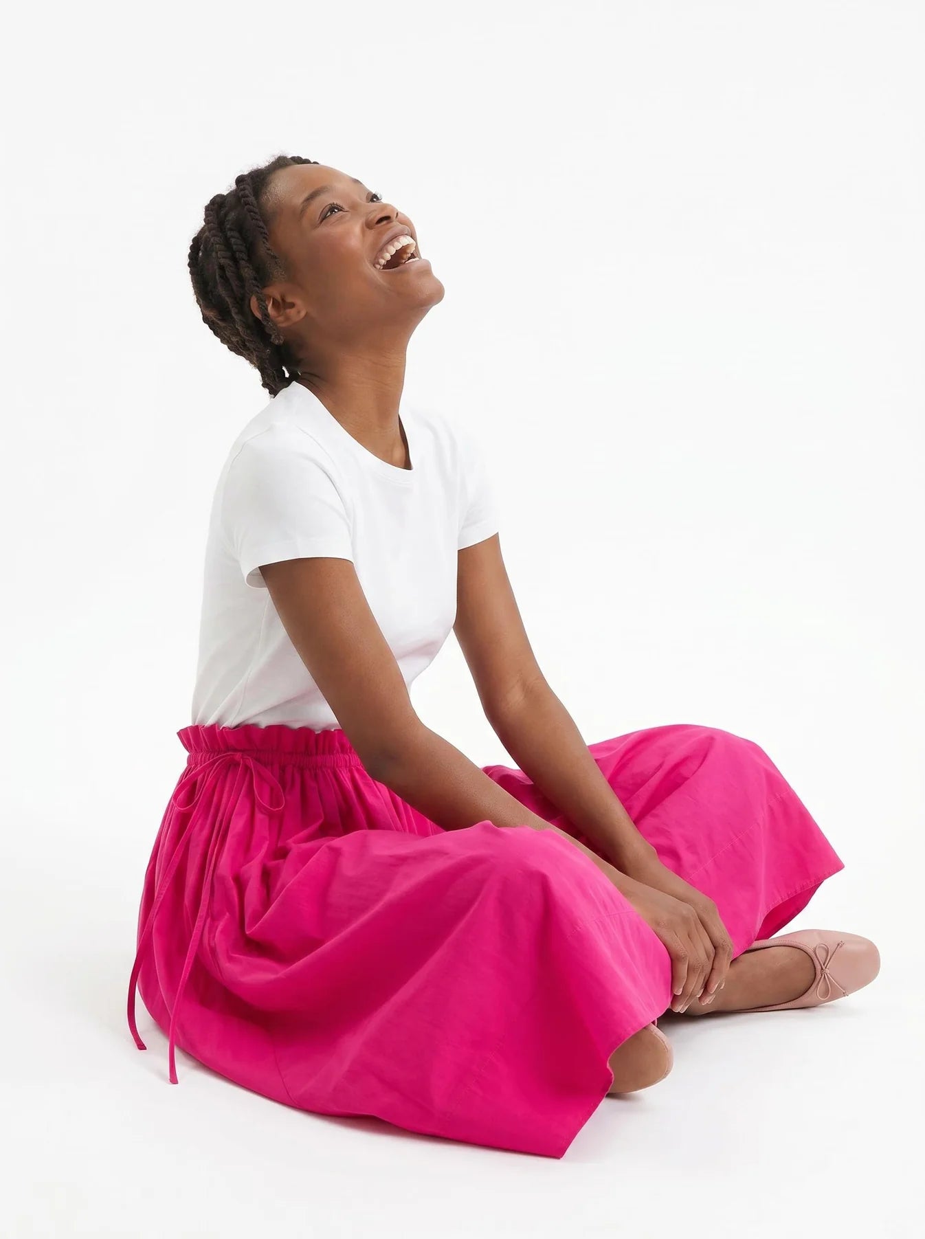 Adjustable Tie Midi Skirt - Think Pink