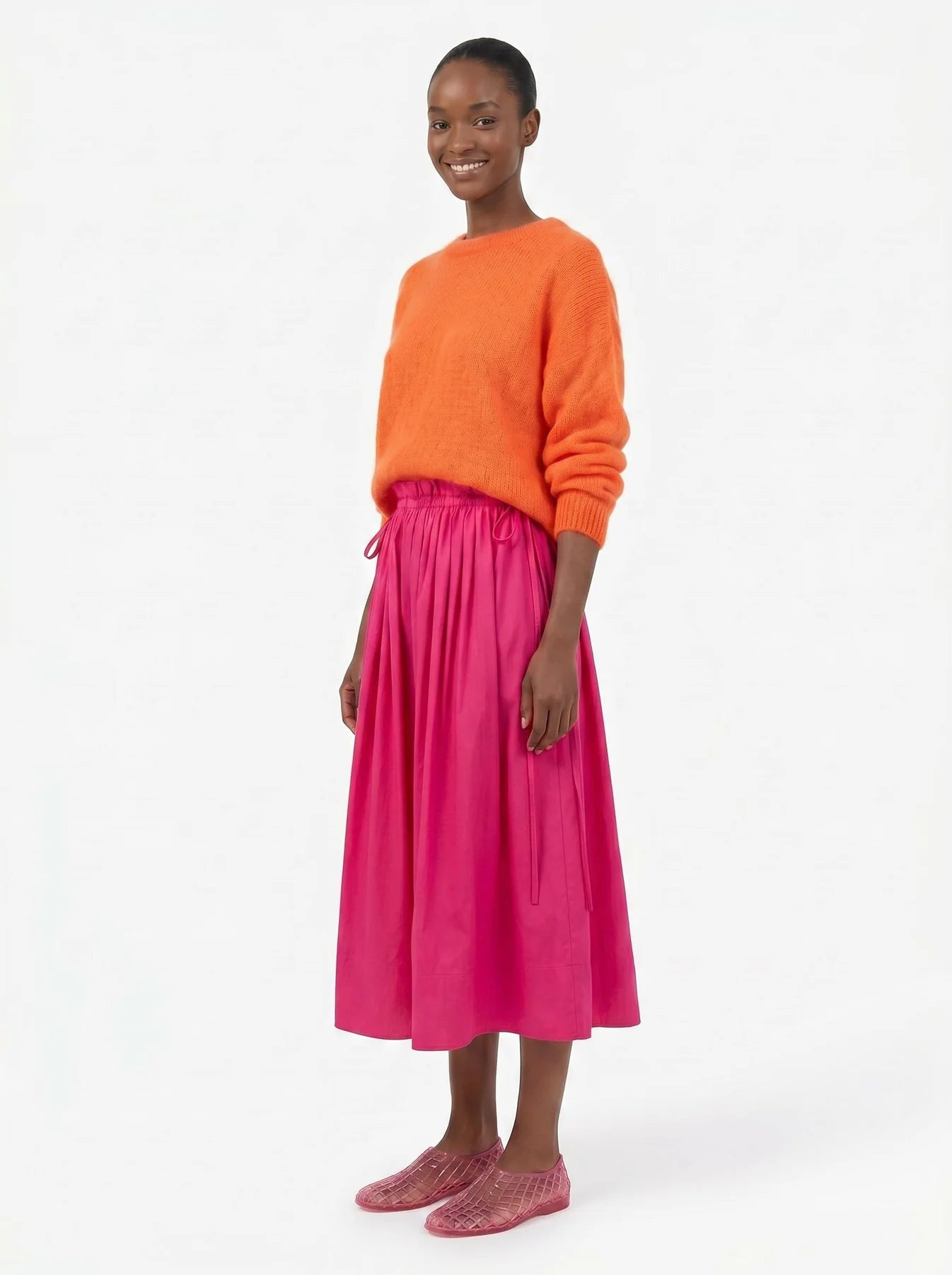 Adjustable Tie Midi Skirt - Think Pink