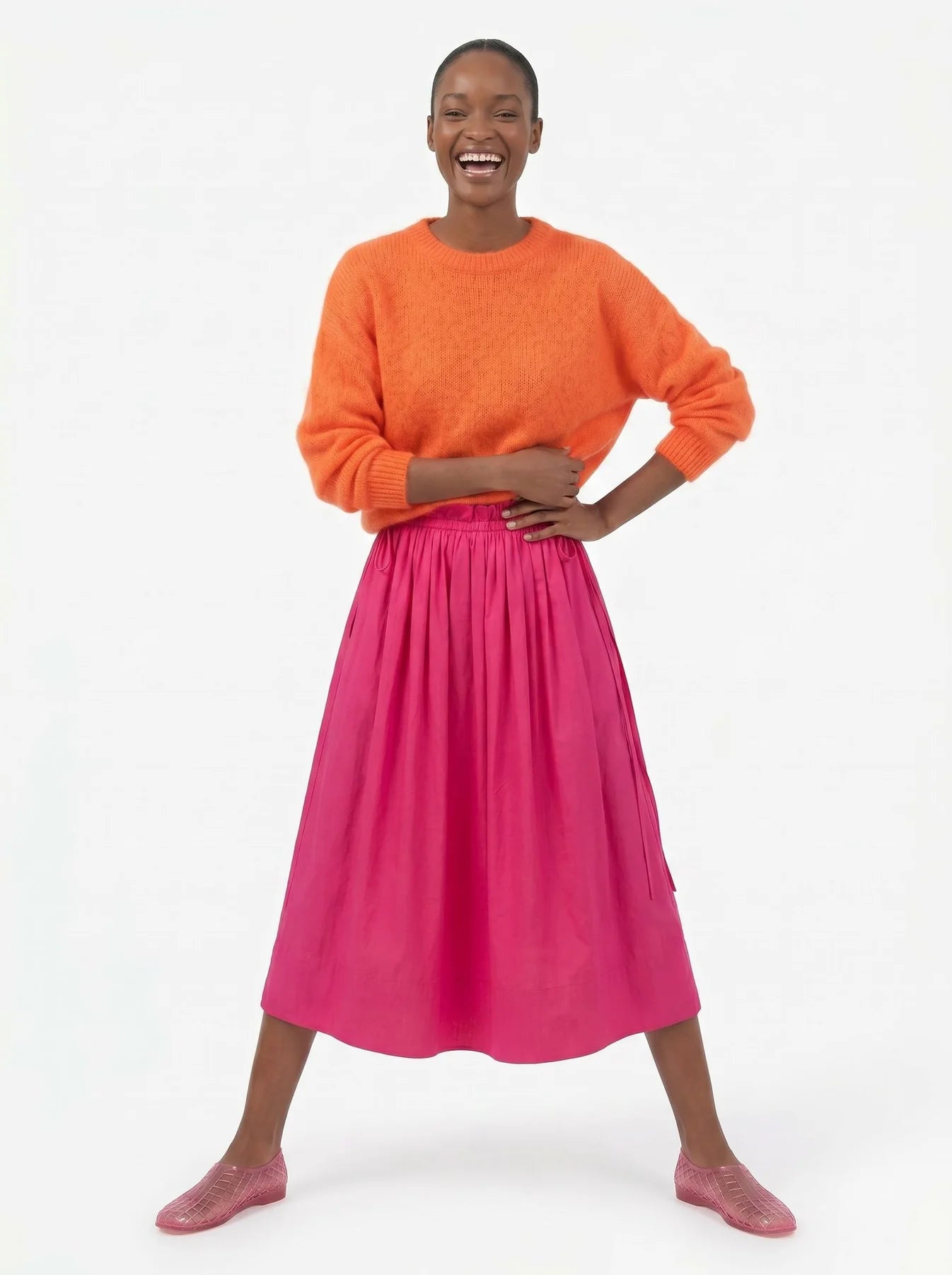 Adjustable Tie Midi Skirt - Think Pink