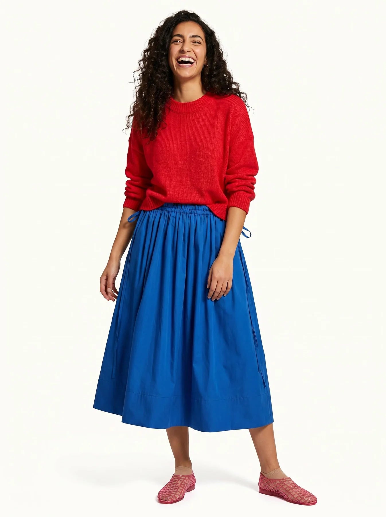 Adjustable Tie Midi Skirt - Blue Boost