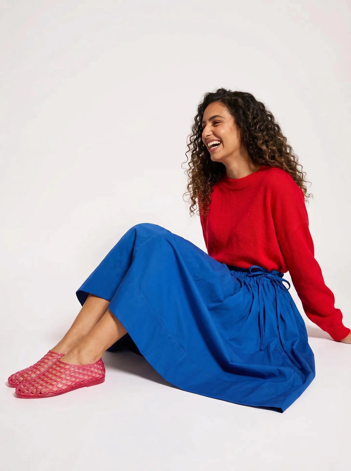 Adjustable Tie Midi Skirt - Blue Boost