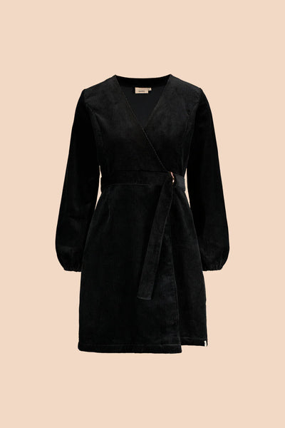 Corduroy Wrap Dress - Black