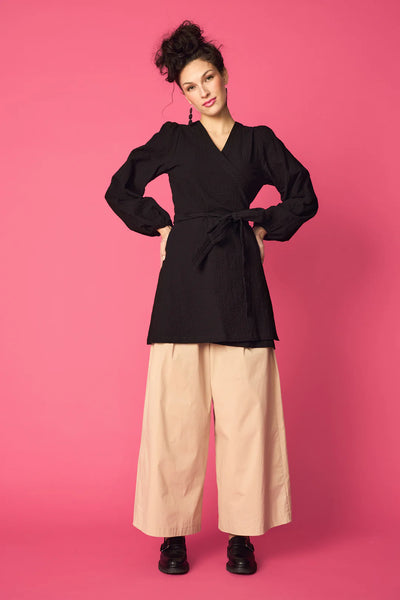 Puff Wrap Dress - Black