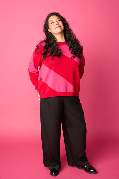 O-Neck Sweater - Red-Magenta