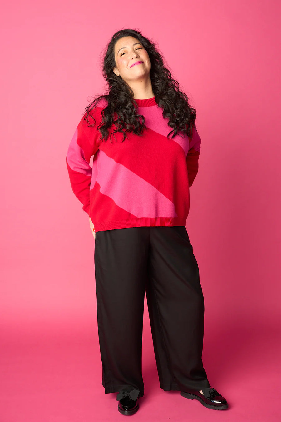 O-Neck Sweater - Red-Magenta