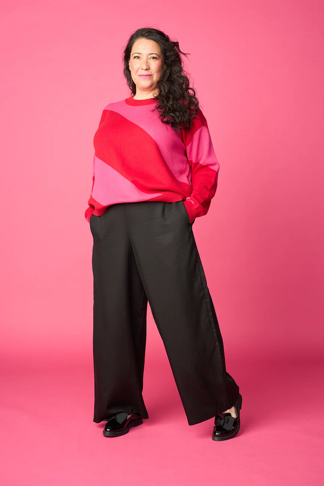 O-Neck Sweater - Red-Magenta