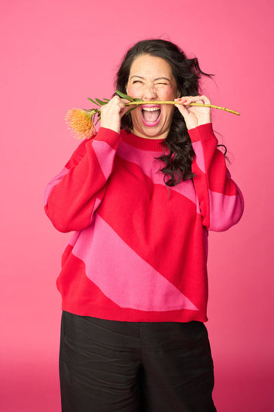O-Neck Sweater - Red-Magenta