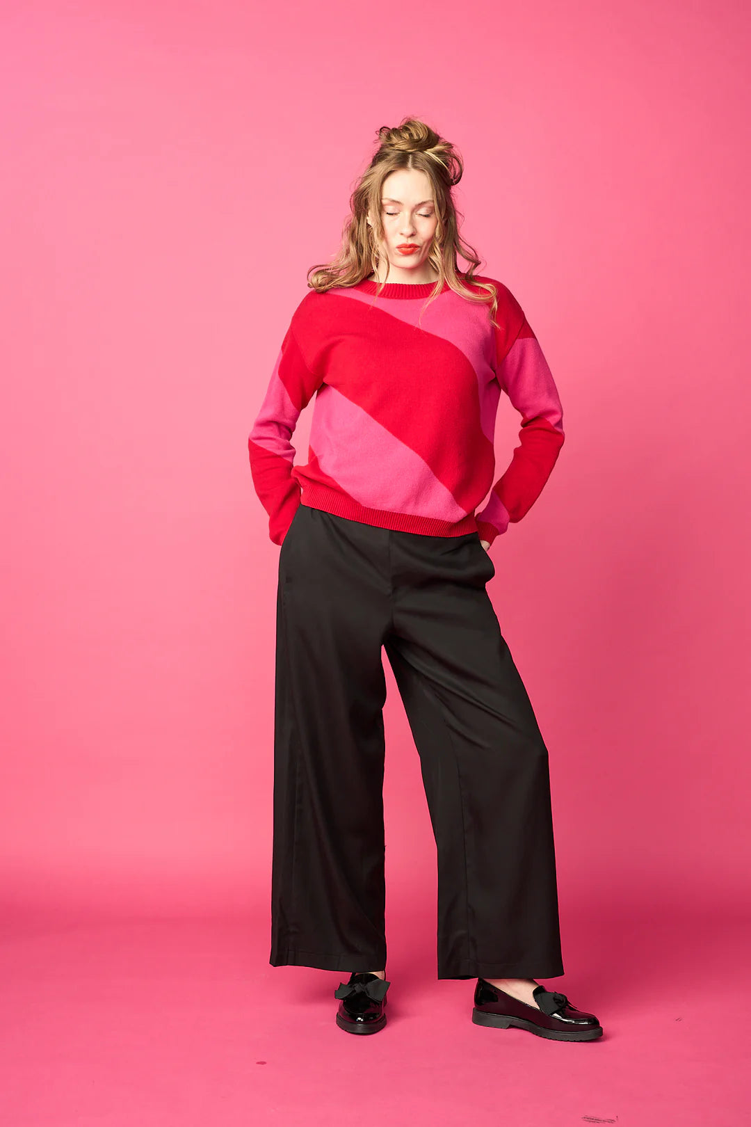 O-Neck Sweater - Red-Magenta