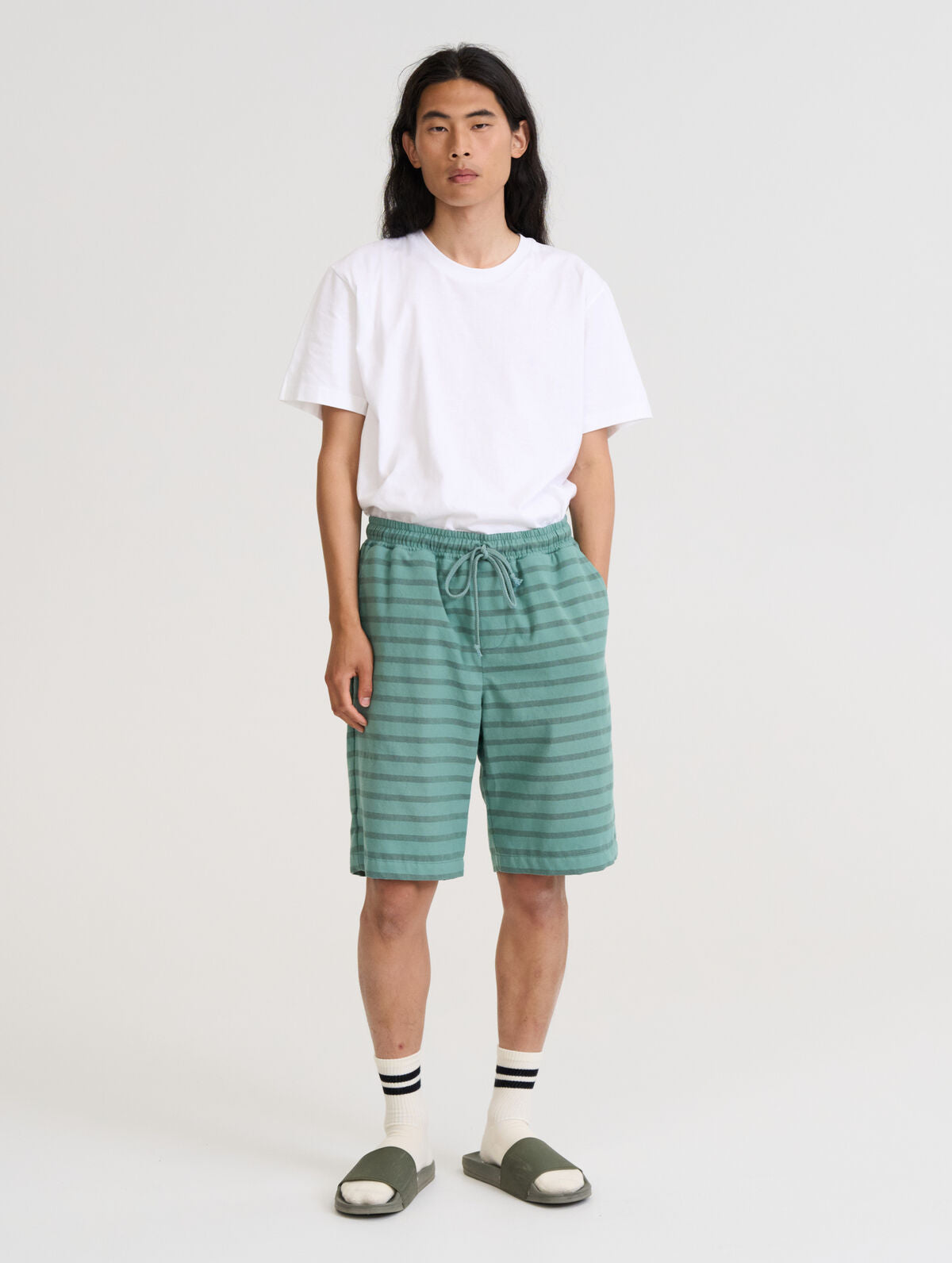 Leon Raitashortsit - Salvia/Vihreä raita S