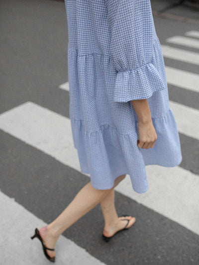 Ruffled Dress Checker Blue