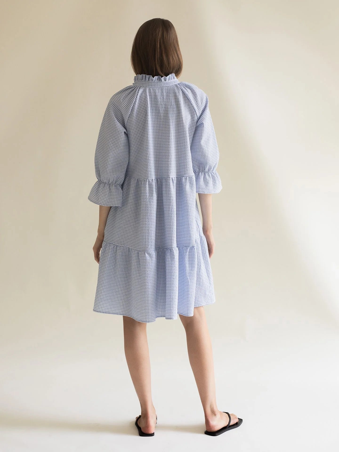 Ruffled Dress Checker Blue