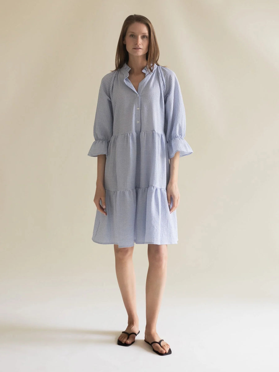 Ruffled Dress Checker Blue