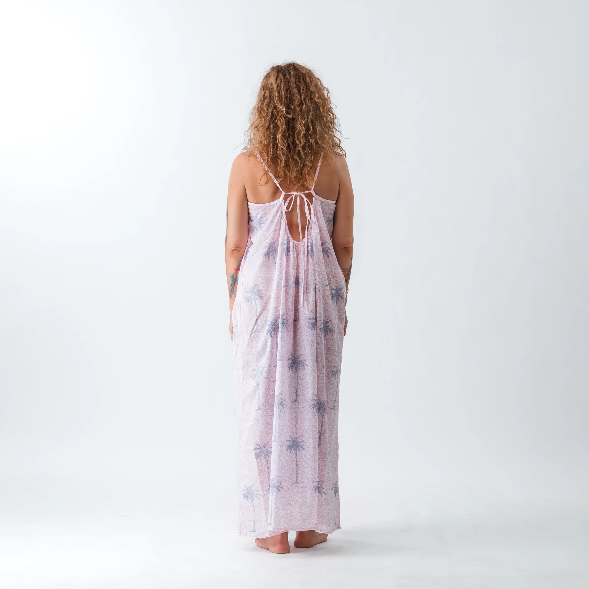 Spaghetti Maxi Dress - Pink Palm Tree