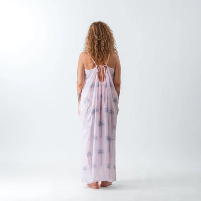 Spaghetti Maxi Dress - Pink Palm Tree