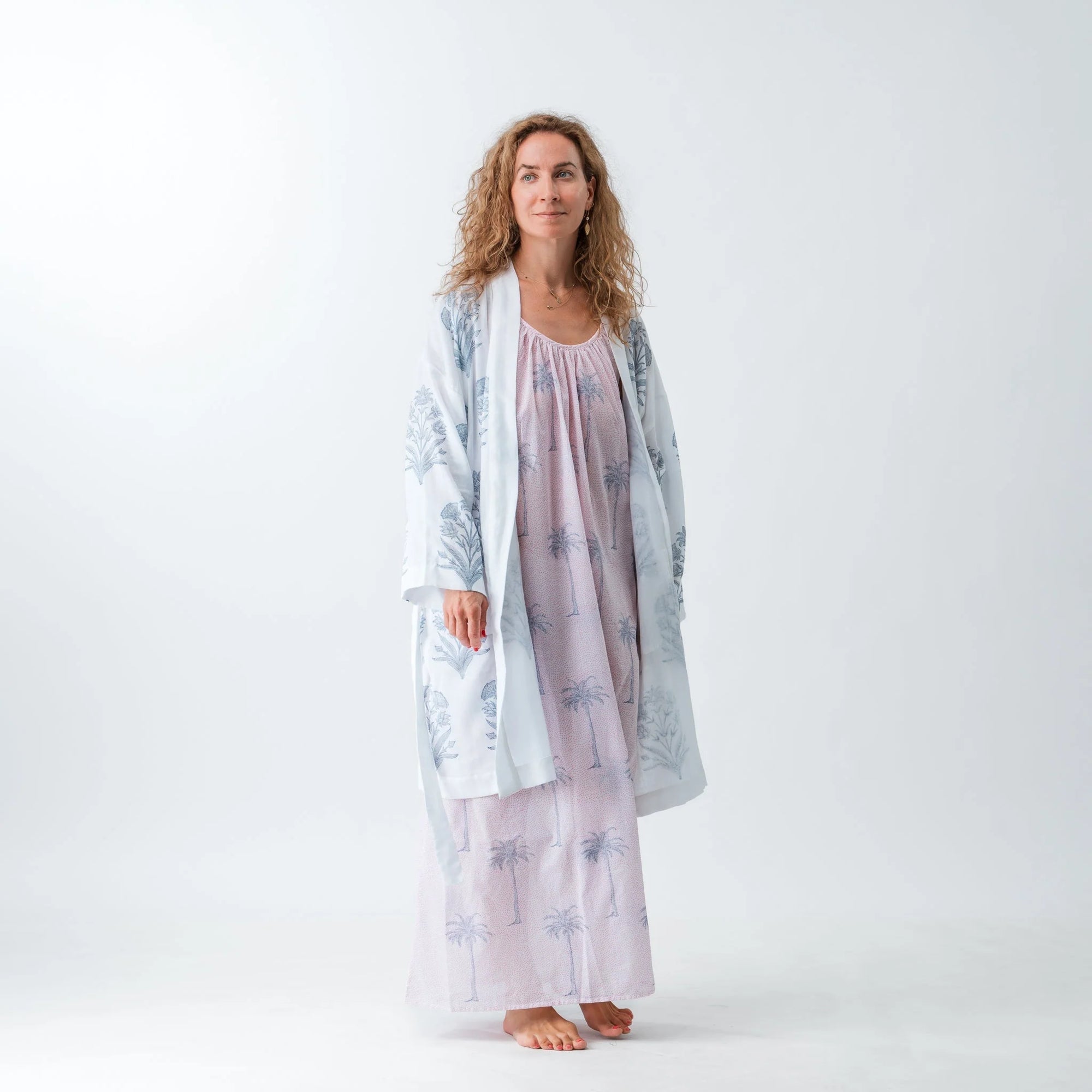 Spaghetti Maxi Dress - Pink Palm Tree