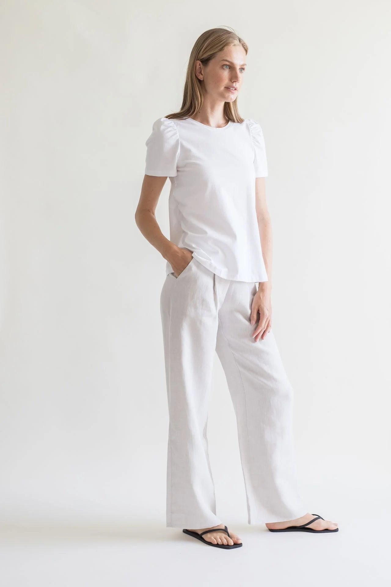 T-Shirt Puff Shoulder White Cotton