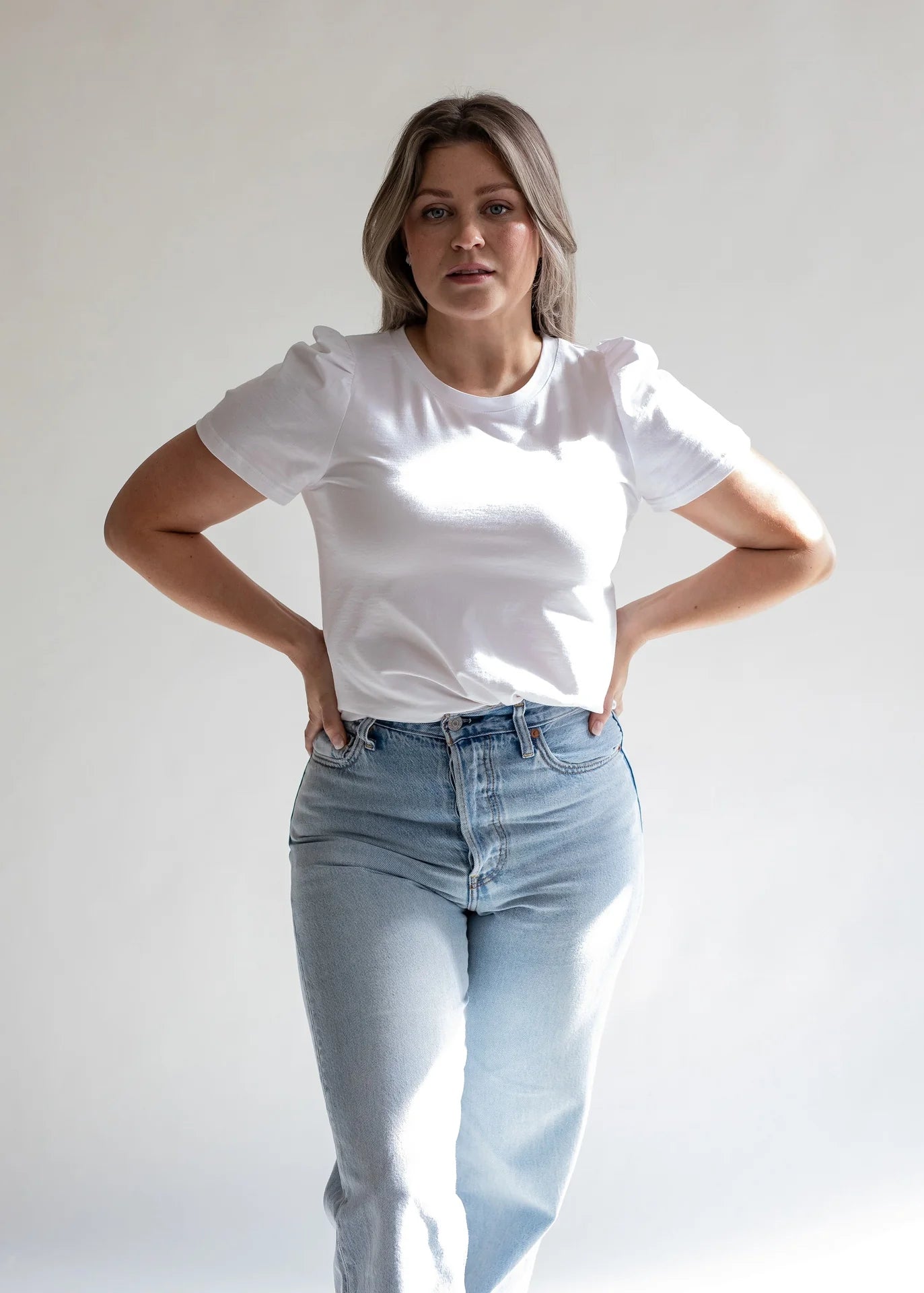 T-Shirt Puff Shoulder White Cotton
