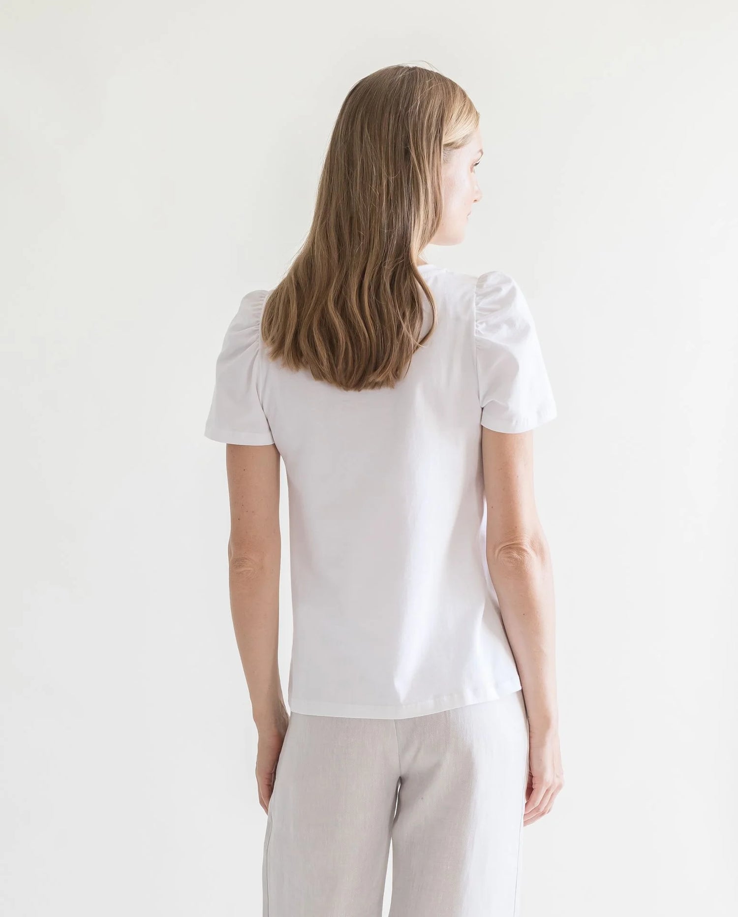 T-Shirt Puff Shoulder White Cotton