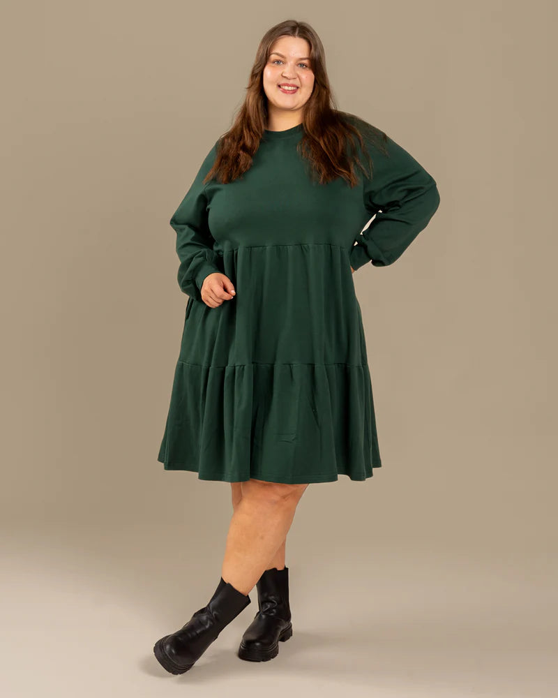 Pitkähihainen Mekko - Tummanvihreä