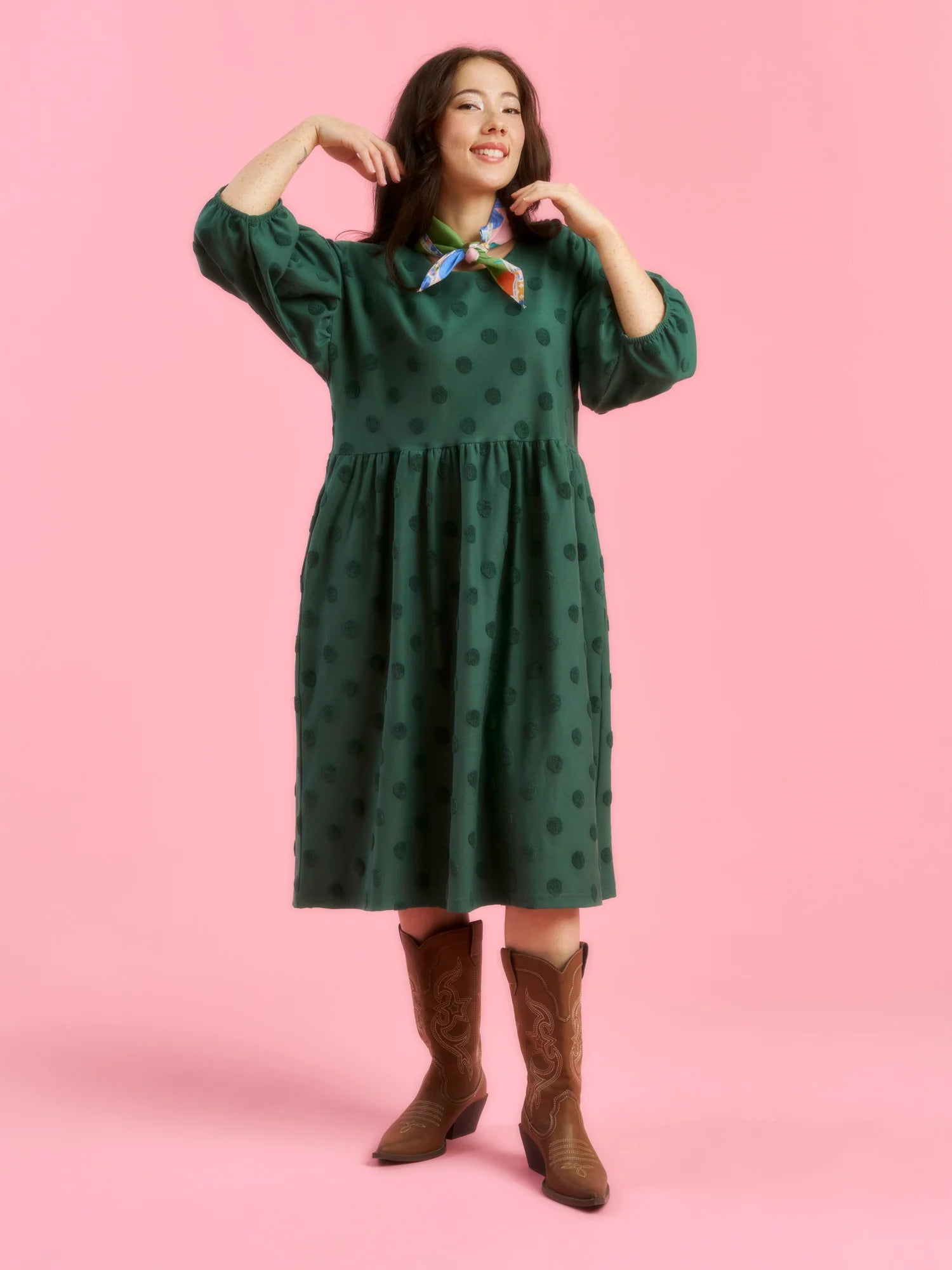 Elena Dress - Soft Green Big Dot