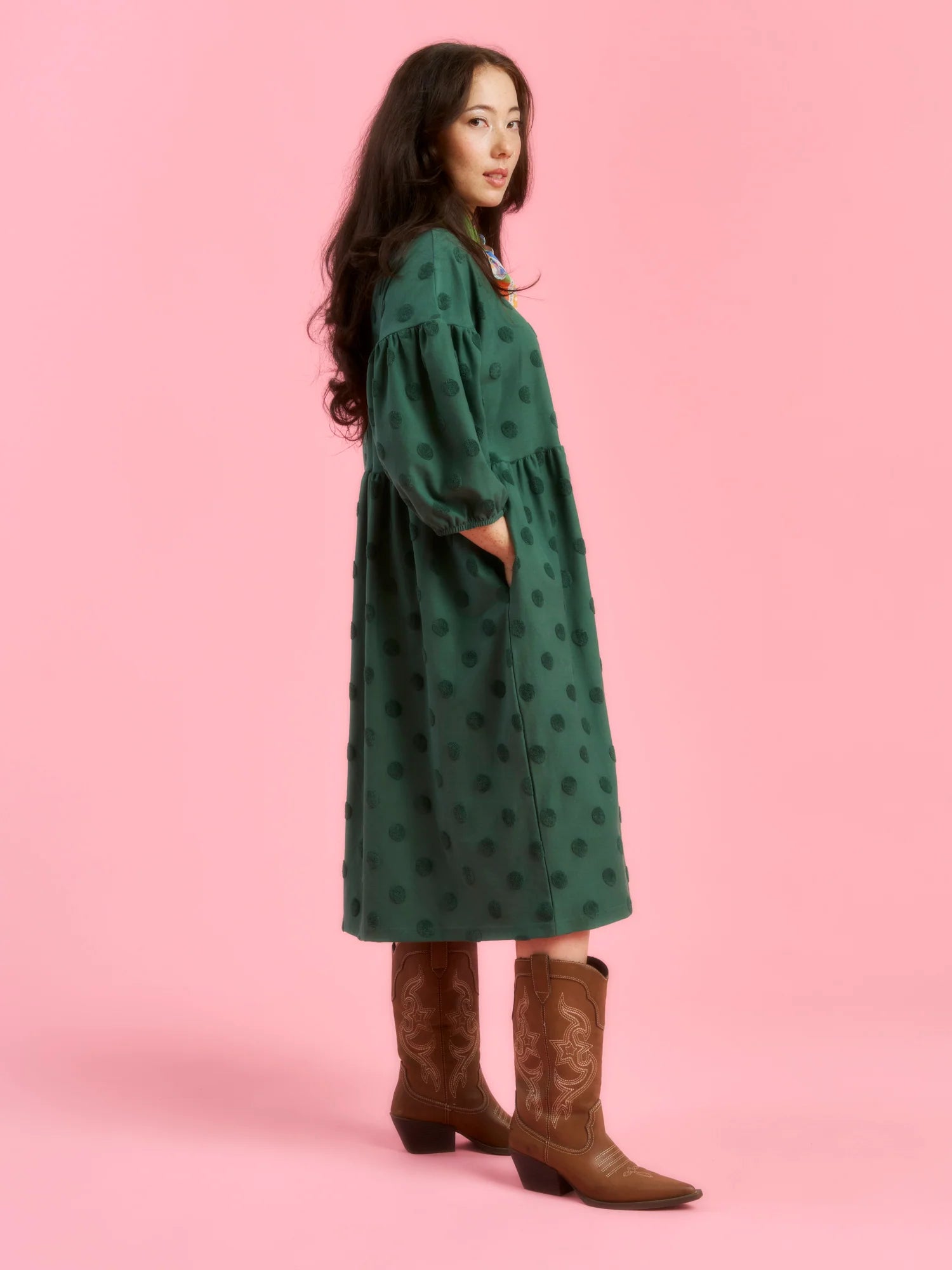 Elena Dress - Soft Green Big Dot