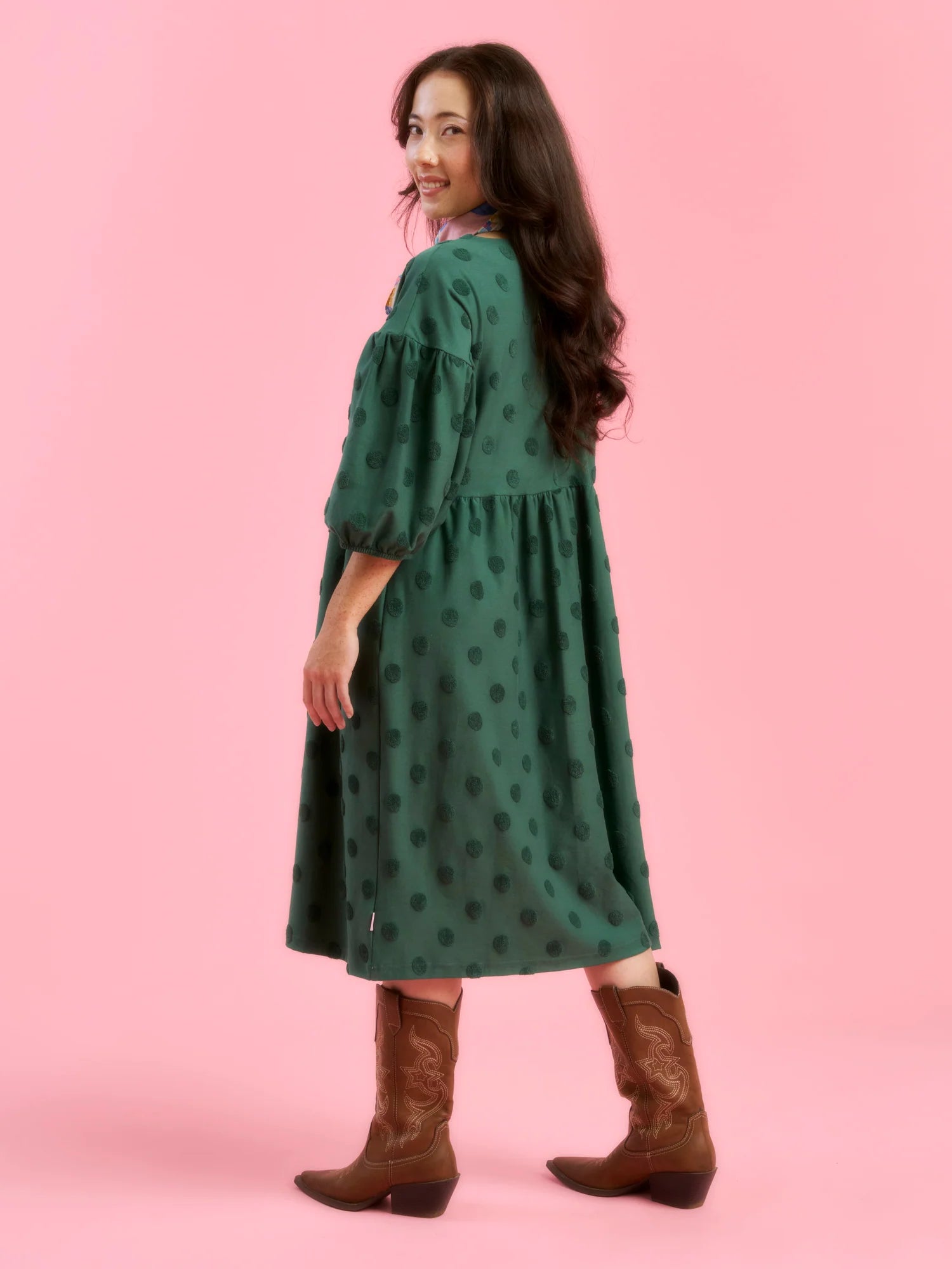 Elena Dress - Soft Green Big Dot