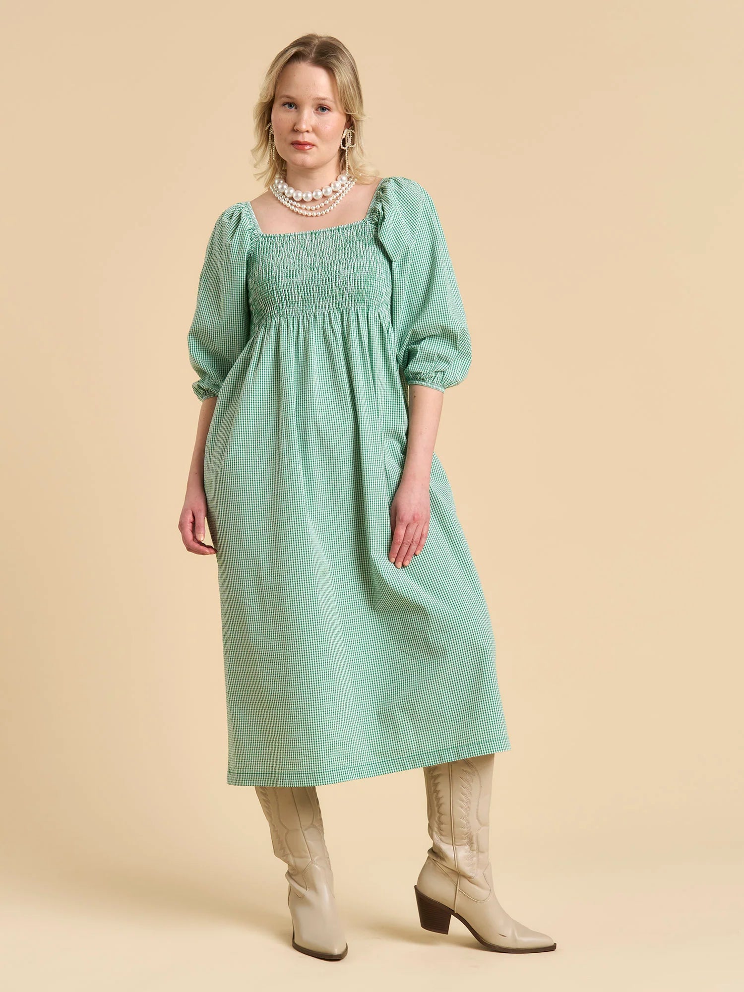 Esme Dress - Gingham Green