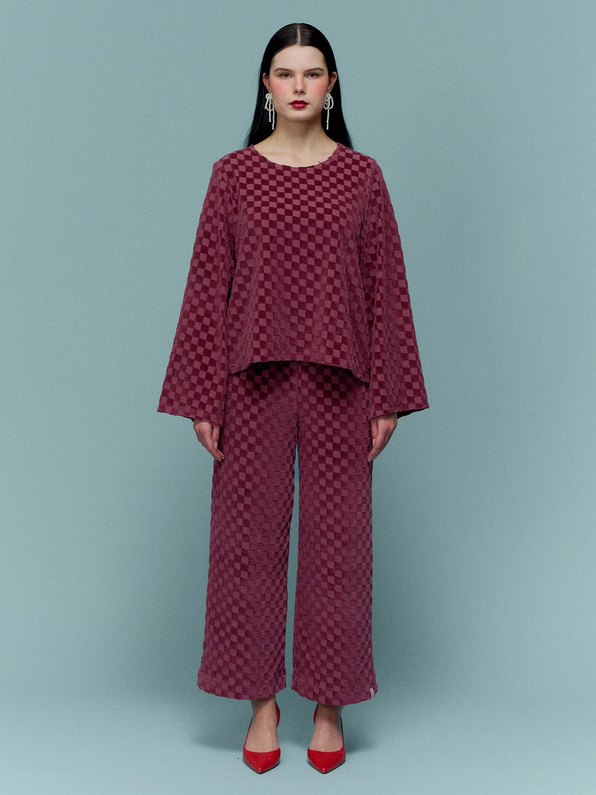 Joanna Shirt - Chess Velour Wine
