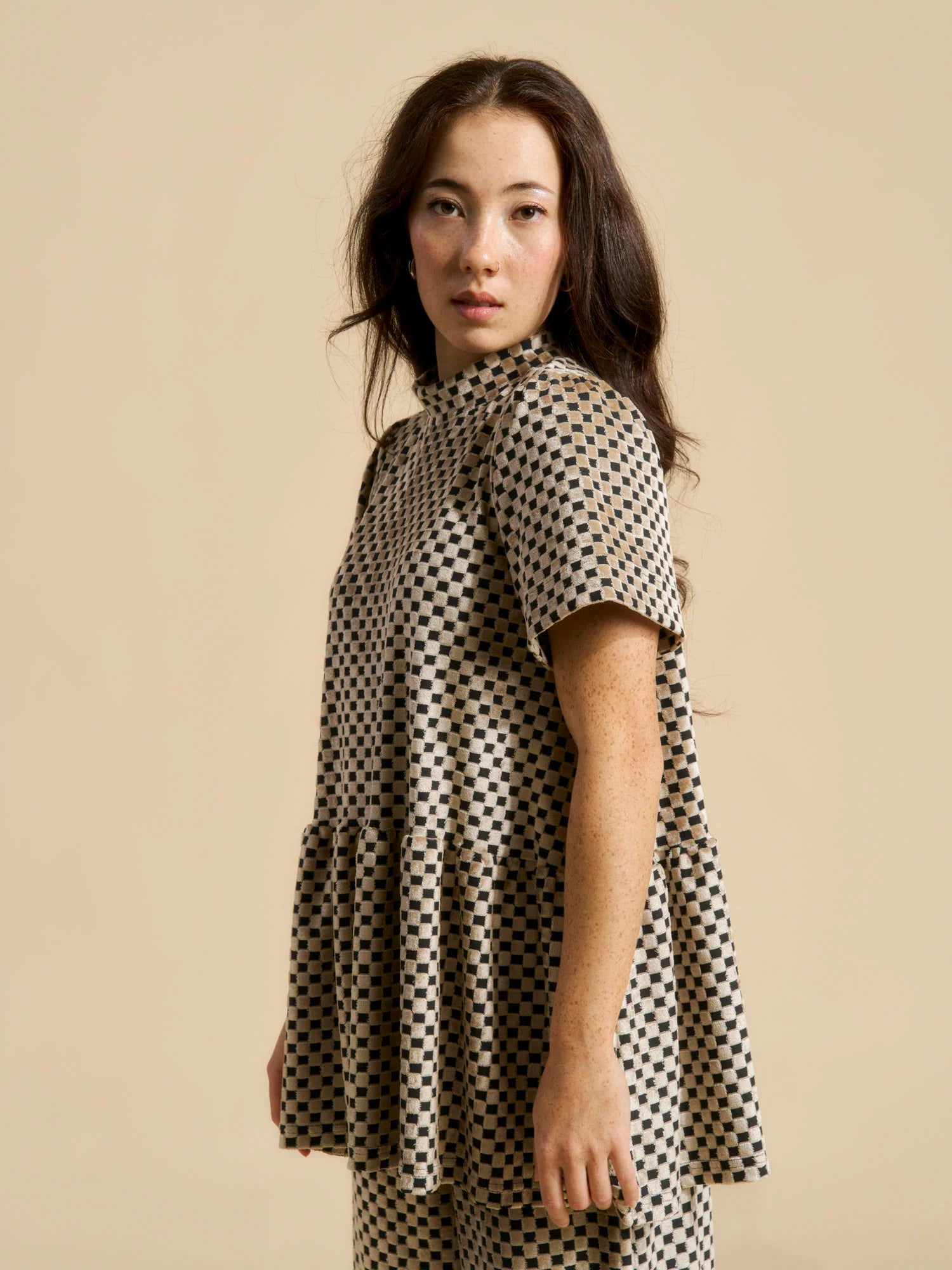 Vanda Peplum Shirt - Chess Almond