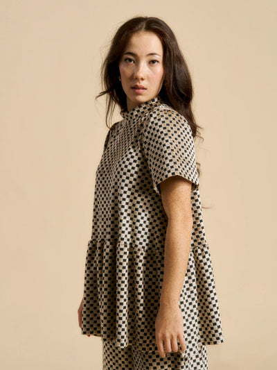 Vanda Peplum Shirt - Chess Almond