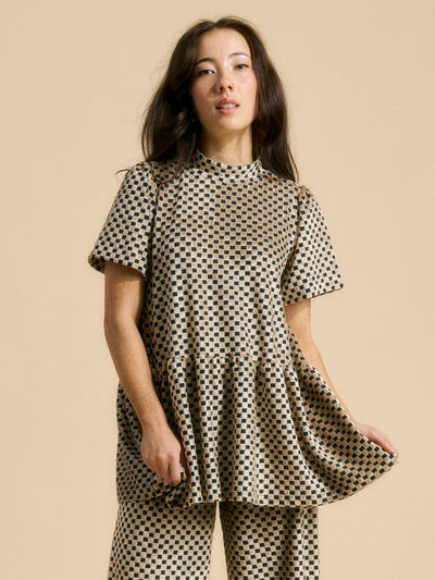 Vanda Peplum Shirt - Chess Almond