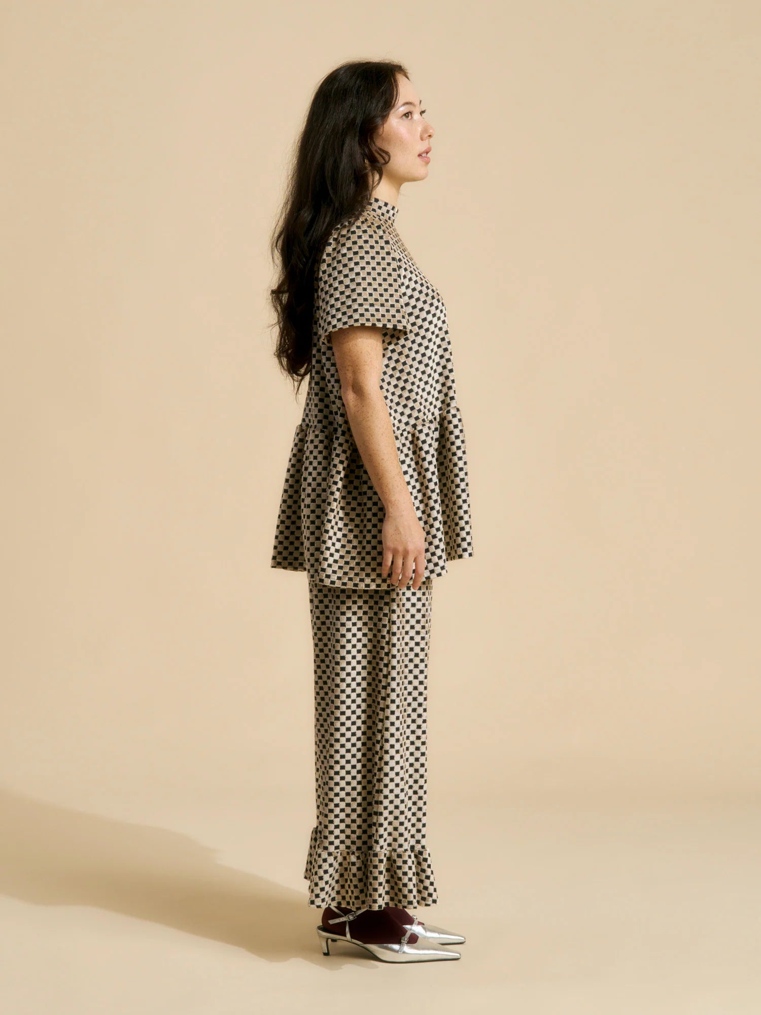 Vanda Peplum Shirt - Chess Almond