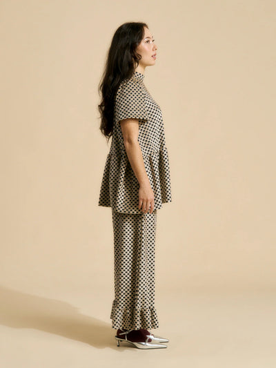 Vanda Peplum Shirt - Chess Almond