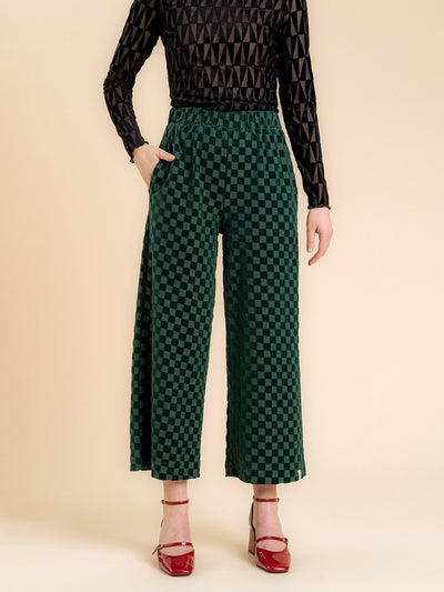 Vera Pants - Chess Velour Green