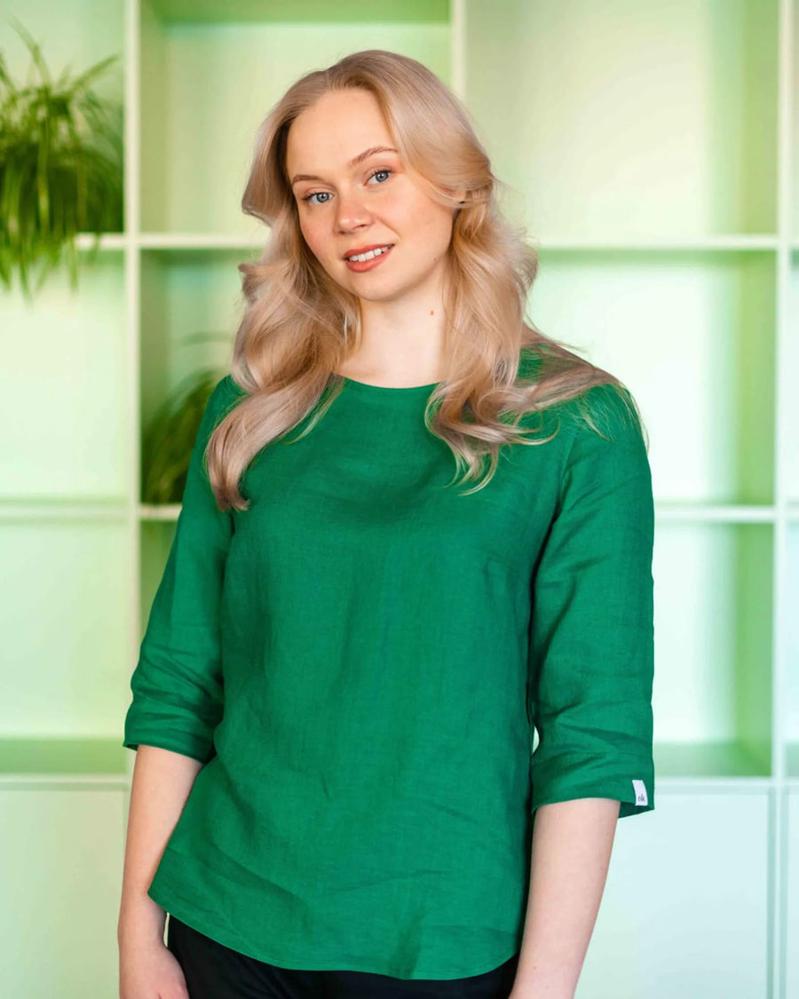 Classic Linen Blouse - Holly Green