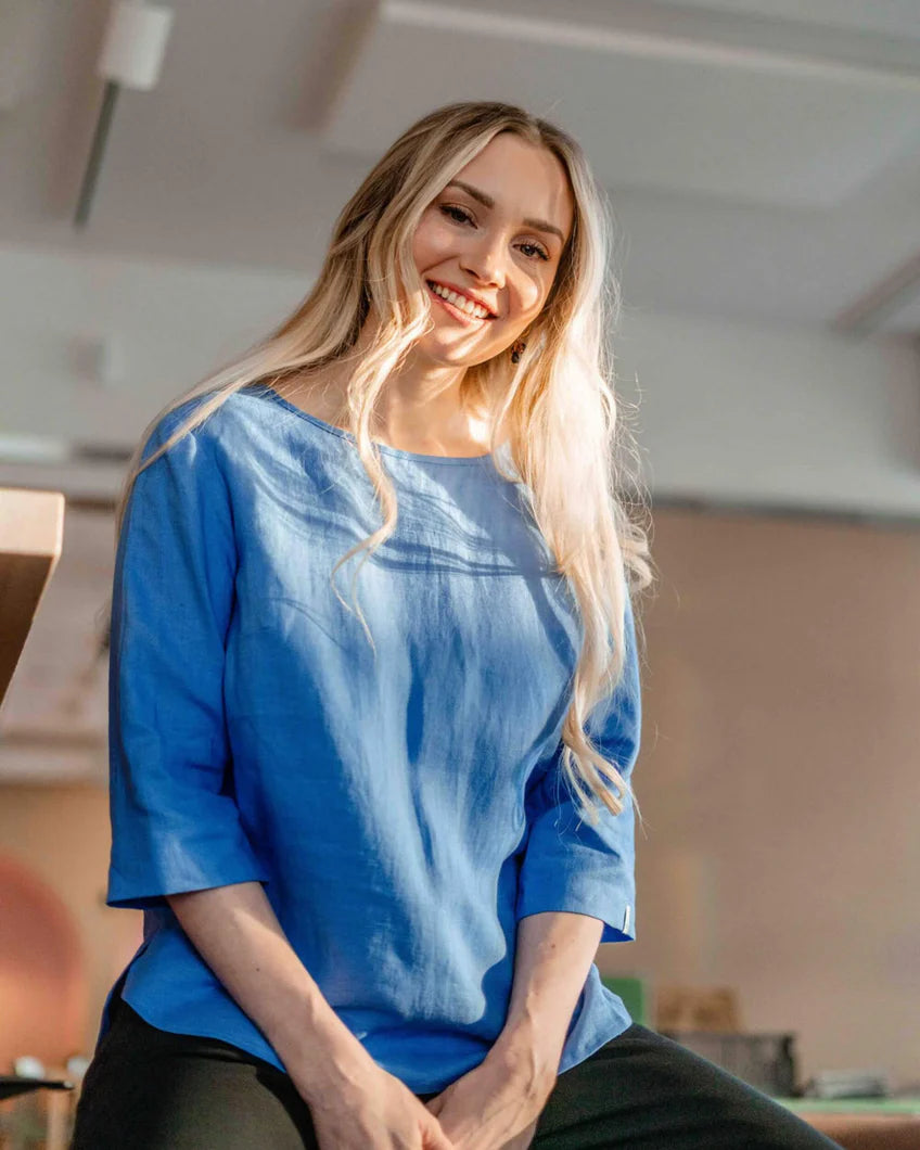 Classic Linen Blouse - Marina Blue