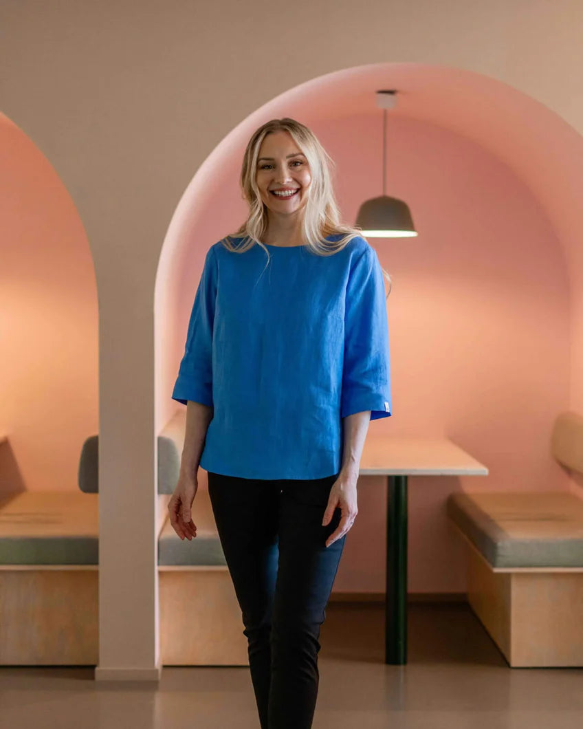 Classic Linen Blouse - Marina Blue