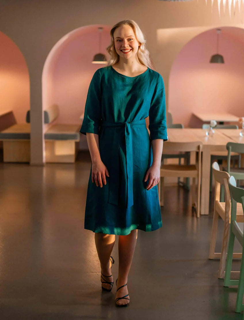 Classic Linen Dress - Chrystal Teal