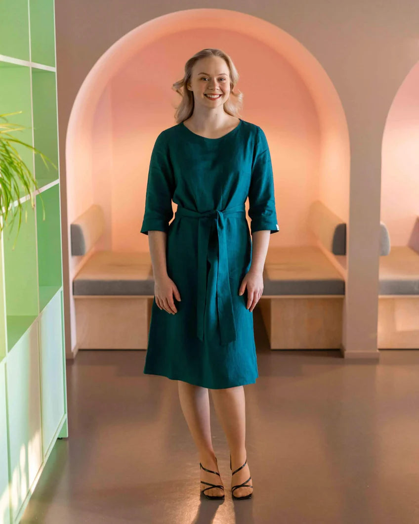 Classic Linen Dress - Chrystal Teal