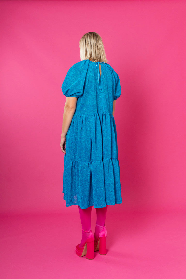 Lush Dress Puhvihihoilla - Glitter Turkoosi M/L