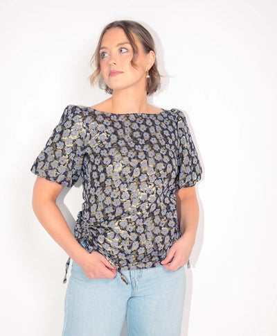 Golden Blue Jacquard Blouse