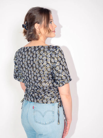 Golden Blue Jacquard Blouse