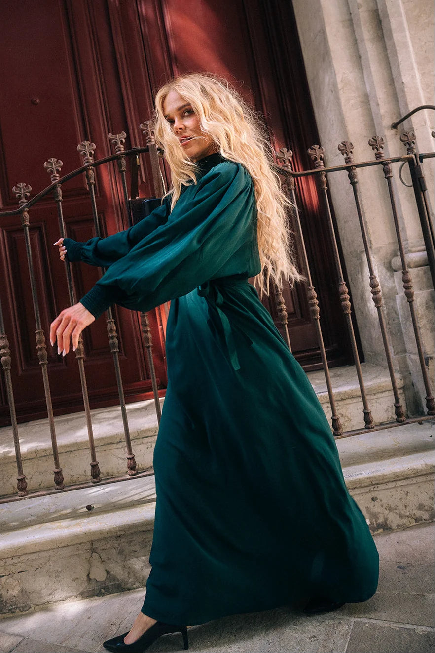 Puff Longline Dress - Dark Green
