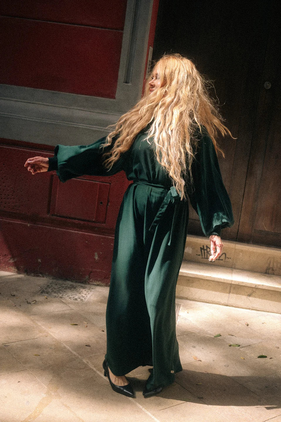 Puff Longline Dress - Dark Green