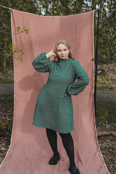 Myy Puuvillamekko - Apila Vihreä-valkoinen