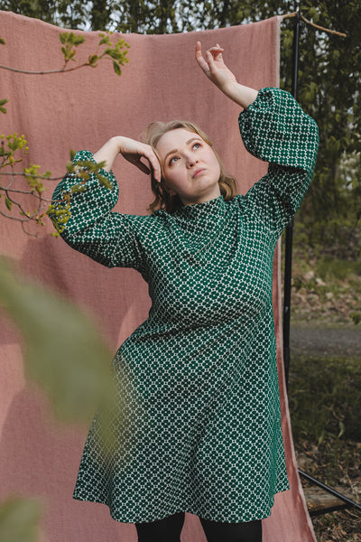 Myy Puuvillamekko - Apila Vihreä-valkoinen