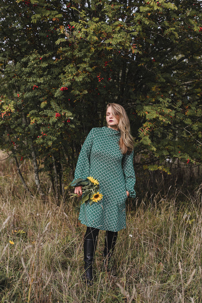 Myy Puuvillamekko - Apila Vihreä-valkoinen